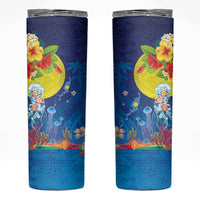 Palau Skinny Tumbler Jellyfish with Coral Reefs Ocean Vibe and Tapa Pattern LT03 Blue - Polynesian Pride