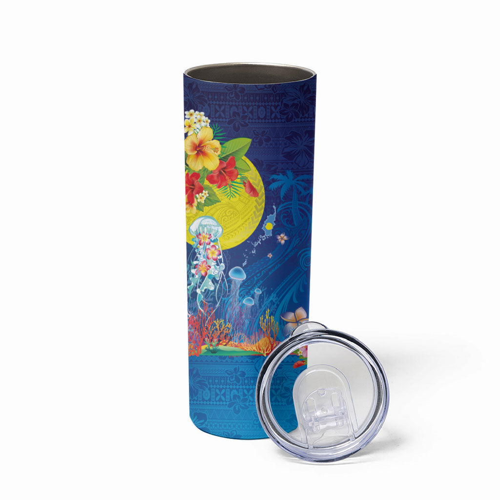 Palau Skinny Tumbler Jellyfish with Coral Reefs Ocean Vibe and Tapa Pattern LT03 - Polynesian Pride