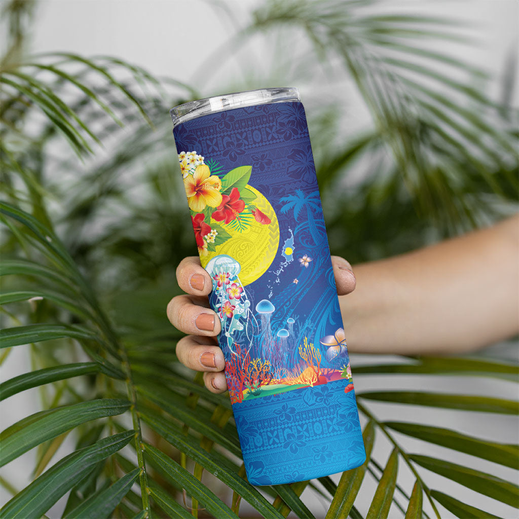 Palau Skinny Tumbler Jellyfish with Coral Reefs Ocean Vibe and Tapa Pattern LT03 - Polynesian Pride