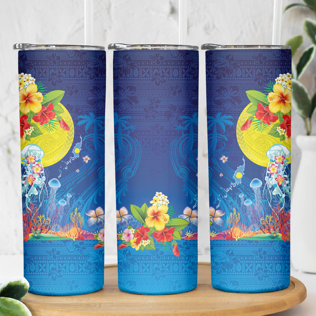 Palau Skinny Tumbler Jellyfish with Coral Reefs Ocean Vibe and Tapa Pattern LT03 - Polynesian Pride