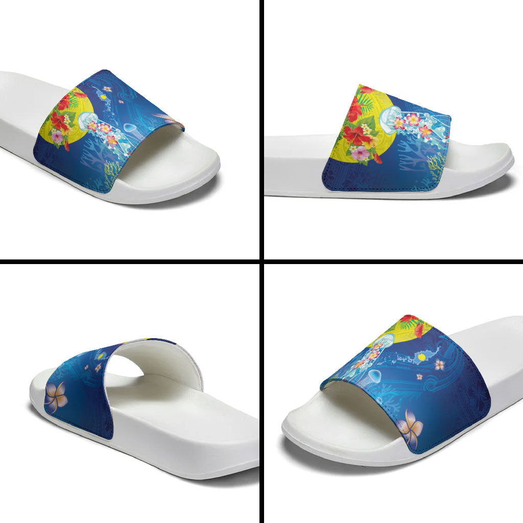 Palau Slide Sandals Jellyfish with Coral Reefs Ocean Vibe and Tapa Pattern LT03 - Polynesian Pride