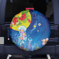 Palau Spare Tire Cover Jellyfish with Coral Reefs Ocean Vibe and Tapa Pattern LT03 No hole Blue - Polynesian Pride