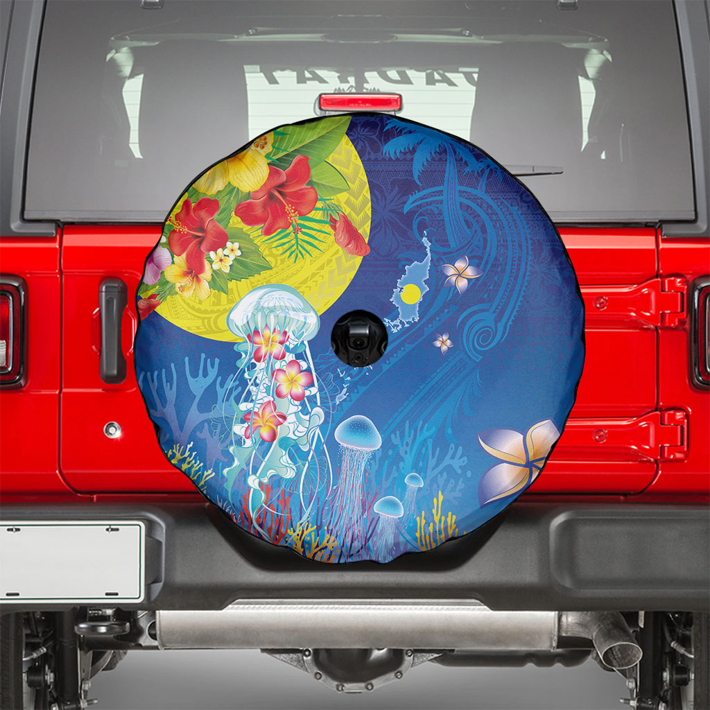 Palau Spare Tire Cover Jellyfish with Coral Reefs Ocean Vibe and Tapa Pattern LT03 - Polynesian Pride