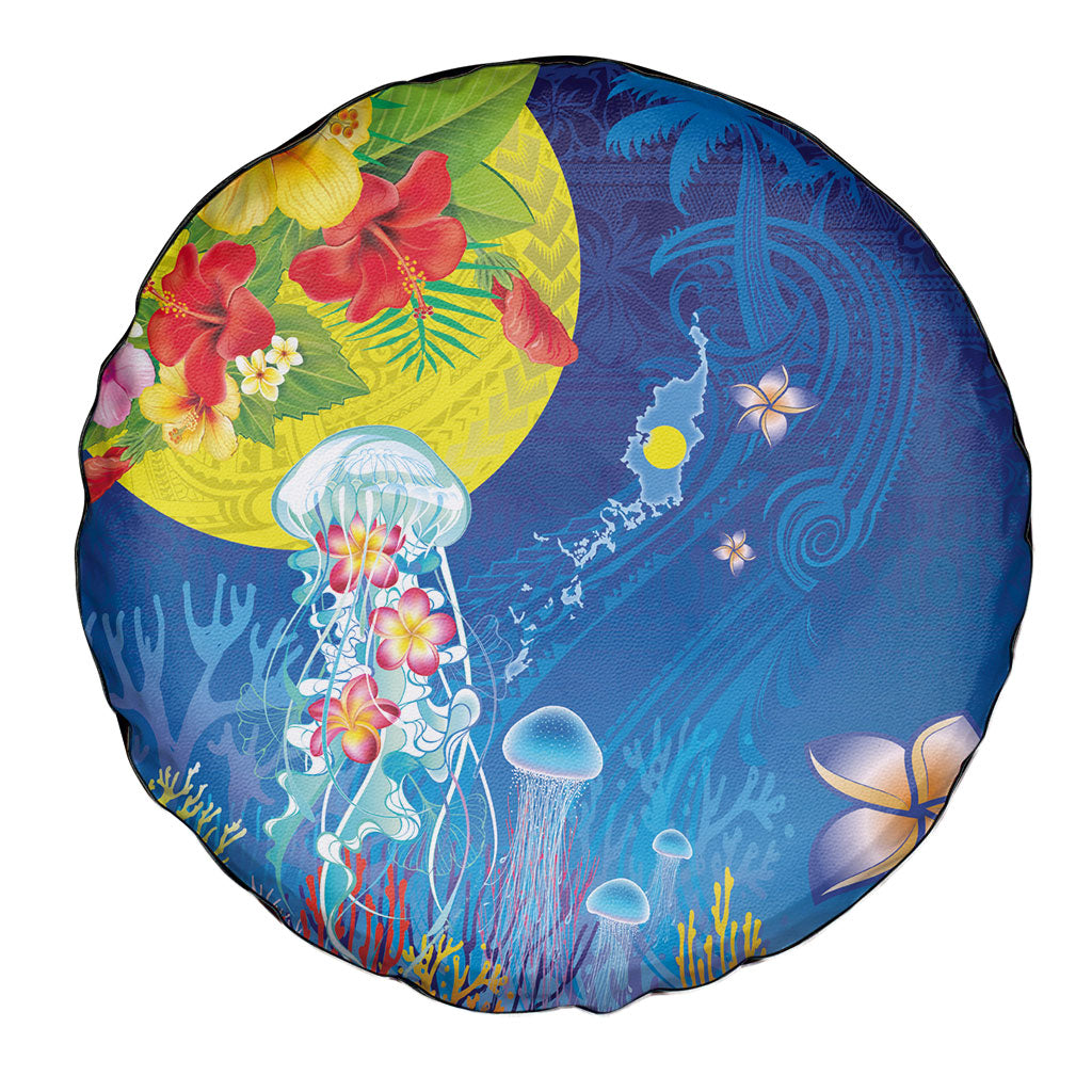 Palau Spare Tire Cover Jellyfish with Coral Reefs Ocean Vibe and Tapa Pattern LT03 - Polynesian Pride