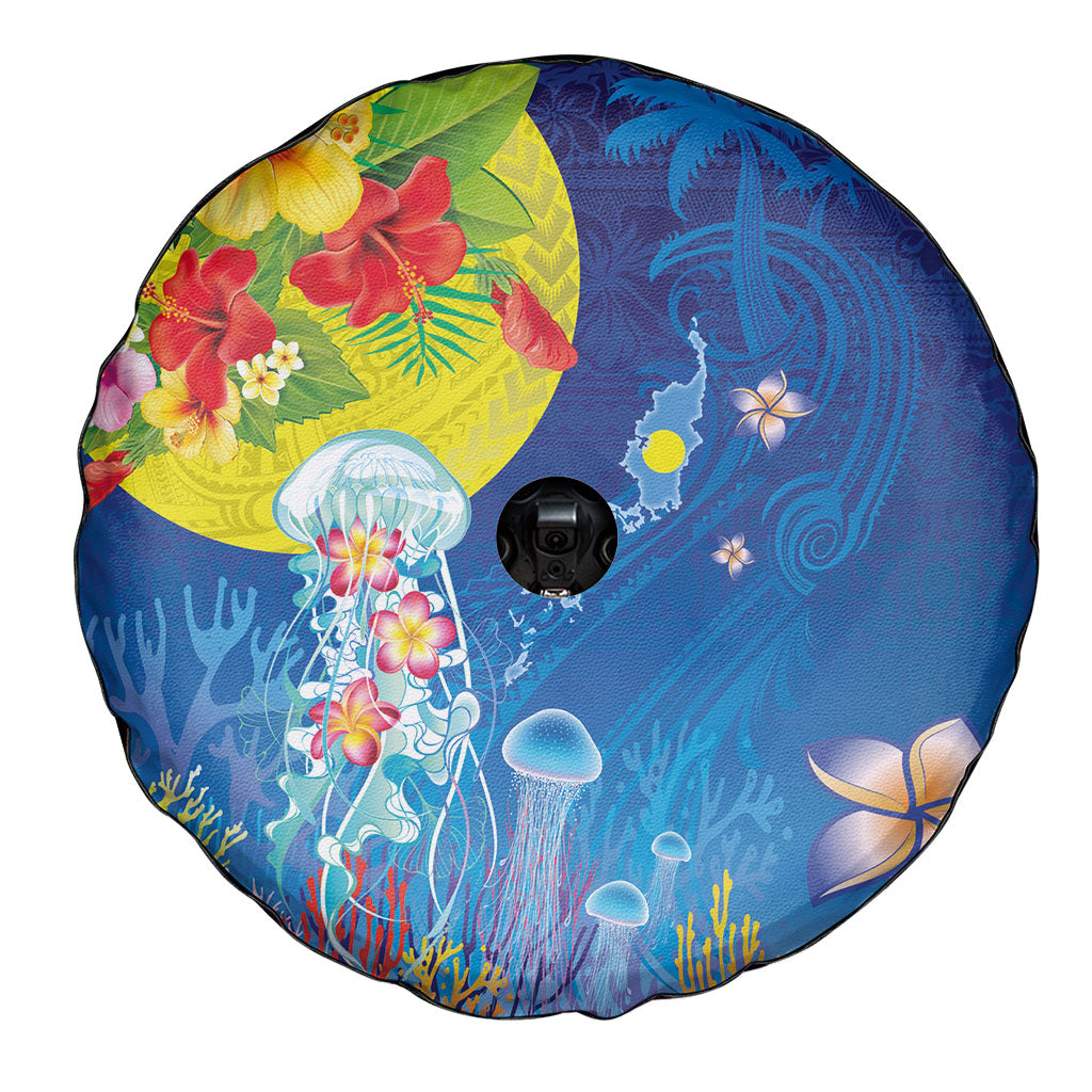 Palau Spare Tire Cover Jellyfish with Coral Reefs Ocean Vibe and Tapa Pattern LT03 - Polynesian Pride