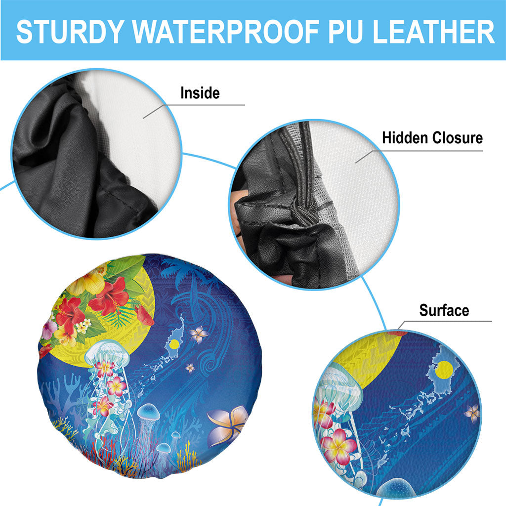 Palau Spare Tire Cover Jellyfish with Coral Reefs Ocean Vibe and Tapa Pattern LT03 - Polynesian Pride