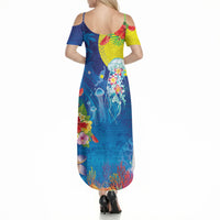 Palau Summer Maxi Dress Jellyfish with Coral Reefs Ocean Vibe and Tapa Pattern LT03 - Polynesian Pride