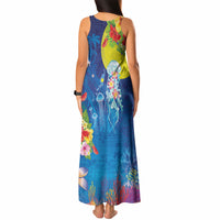 Palau Tank Maxi Dress Jellyfish with Coral Reefs Ocean Vibe and Tapa Pattern LT03 - Polynesian Pride