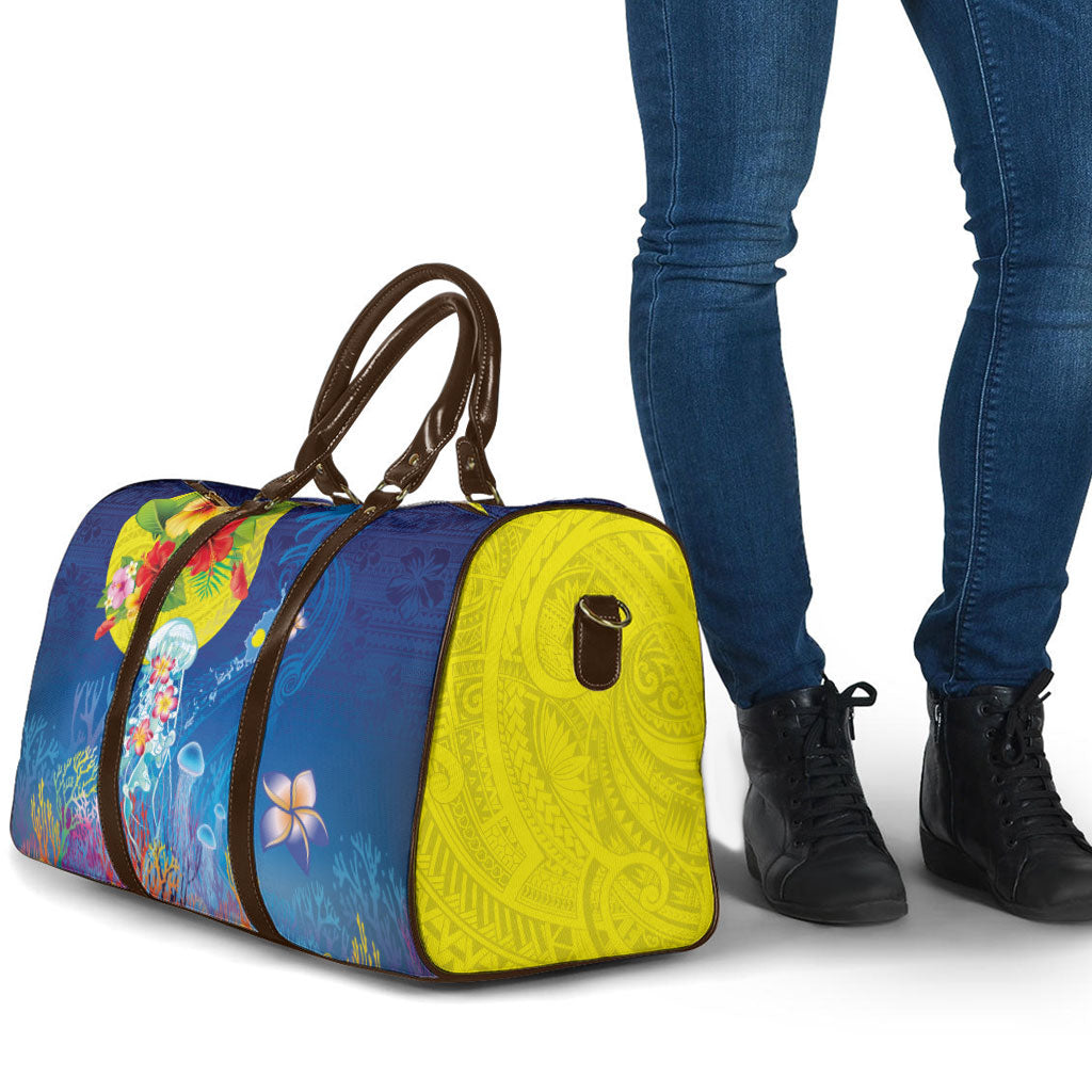 Palau Travel Bag Jellyfish with Coral Reefs Ocean Vibe and Tapa Pattern LT03 - Polynesian Pride