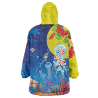 Palau Wearable Blanket Hoodie Jellyfish with Coral Reefs Ocean Vibe and Tapa Pattern LT03 - Polynesian Pride