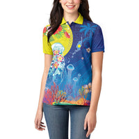Palau Women Polo Shirt Jellyfish with Coral Reefs Ocean Vibe and Tapa Pattern LT03 - Polynesian Pride
