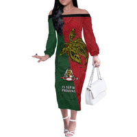 Custom Papua New Guinea East Sepik Province Off The Shoulder Long Sleeve Dress PNG Birds Of Paradise Polynesian Arty Style LT03 Women Green - Polynesian Pride