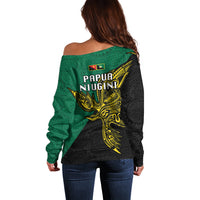 Papua New Guinea Enga Province Off Shoulder Sweater PNG Birds Of Paradise Polynesian Arty Style LT03 - Polynesian Pride