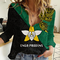 Papua New Guinea Enga Province Women Casual Shirt PNG Birds Of Paradise Polynesian Arty Style LT03 Female Green - Polynesian Pride
