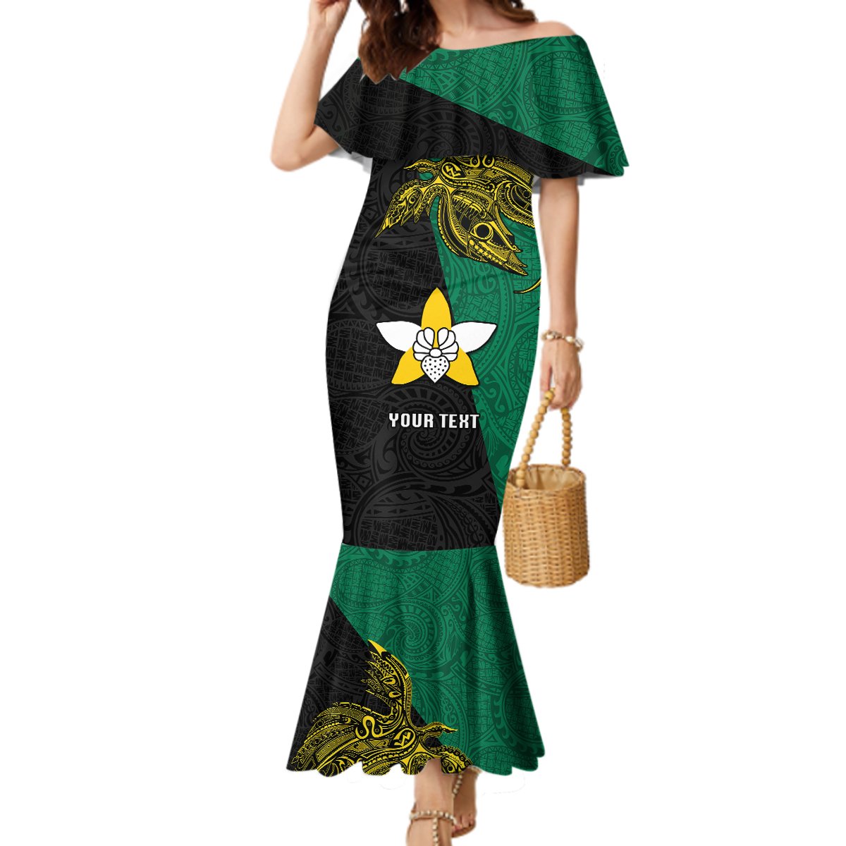 Custom Papua New Guinea Enga Province Mermaid Dress PNG Birds Of Paradise Polynesian Arty Style LT03 Women Green - Polynesian Pride