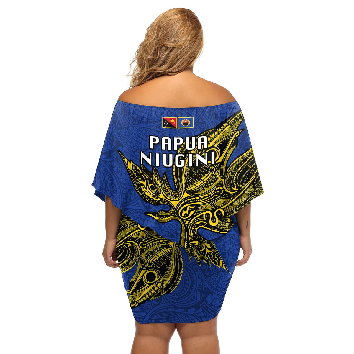 Papua New Guinea Gulf Province Off Shoulder Short Dress PNG Birds Of Paradise Polynesian Arty Style LT03 - Polynesian Pride