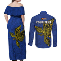 Custom Papua New Guinea Gulf Province Couples Matching Off Shoulder Maxi Dress and Long Sleeve Button Shirts PNG Birds Of Paradise Polynesian Arty Style LT03 - Polynesian Pride
