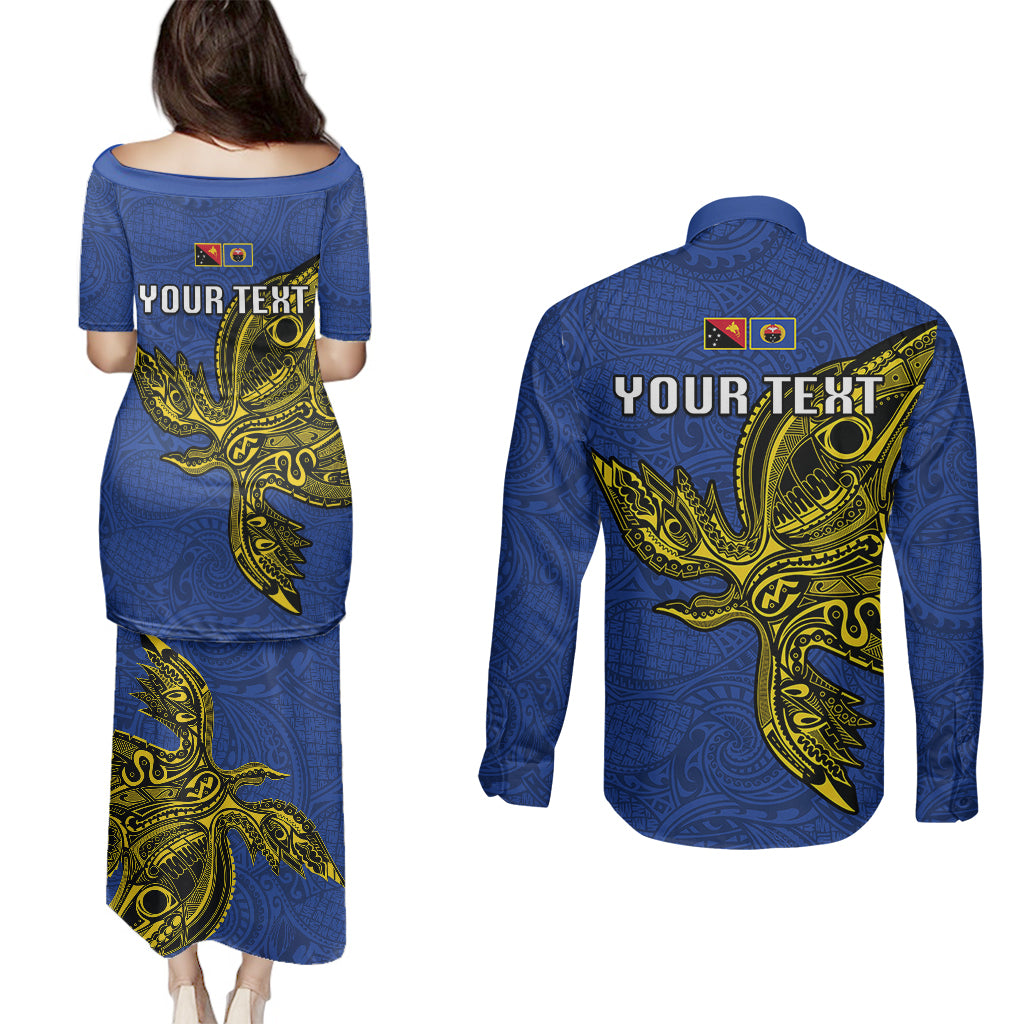 Custom Papua New Guinea Gulf Province Couples Matching Puletasi Dress and Long Sleeve Button Shirts PNG Birds Of Paradise Polynesian Arty Style LT03 - Polynesian Pride