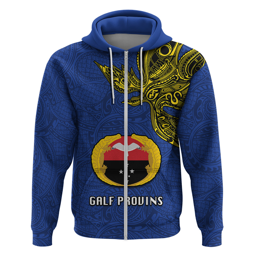 Custom Papua New Guinea Gulf Province Hoodie PNG Birds Of Paradise Polynesian Arty Style LT03 Zip Hoodie Blue - Polynesian Pride