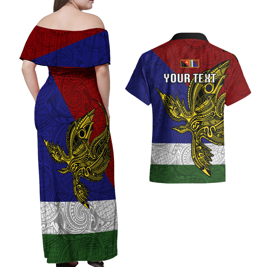 Custom Papua New Guinea Milne Bay Province Couples Matching Off Shoulder Maxi Dress and Hawaiian Shirt PNG Birds Of Paradise Polynesian Arty Style LT03 - Polynesian Pride