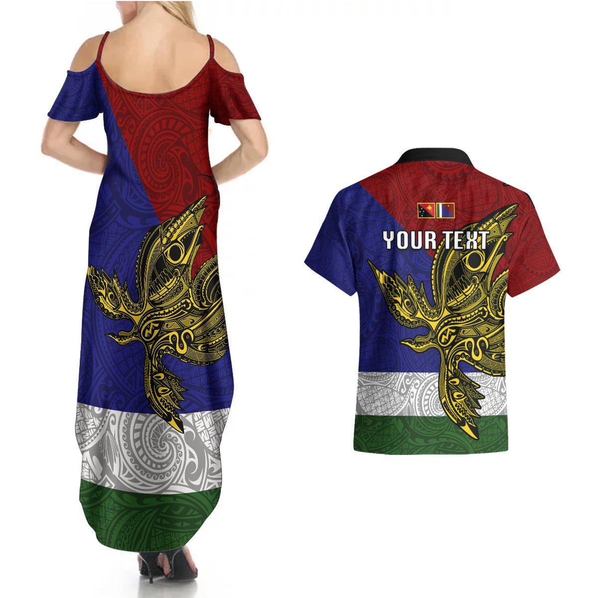 Custom Papua New Guinea Milne Bay Province Couples Matching Summer Maxi Dress and Hawaiian Shirt PNG Birds Of Paradise Polynesian Arty Style LT03 - Polynesian Pride