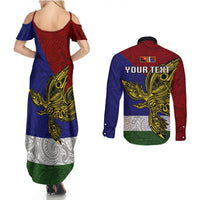 Custom Papua New Guinea Milne Bay Province Couples Matching Summer Maxi Dress and Long Sleeve Button Shirts PNG Birds Of Paradise Polynesian Arty Style LT03 - Polynesian Pride