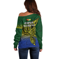 Papua New Guinea Morobe Province Off Shoulder Sweater PNG Birds Of Paradise Polynesian Arty Style LT03 - Polynesian Pride