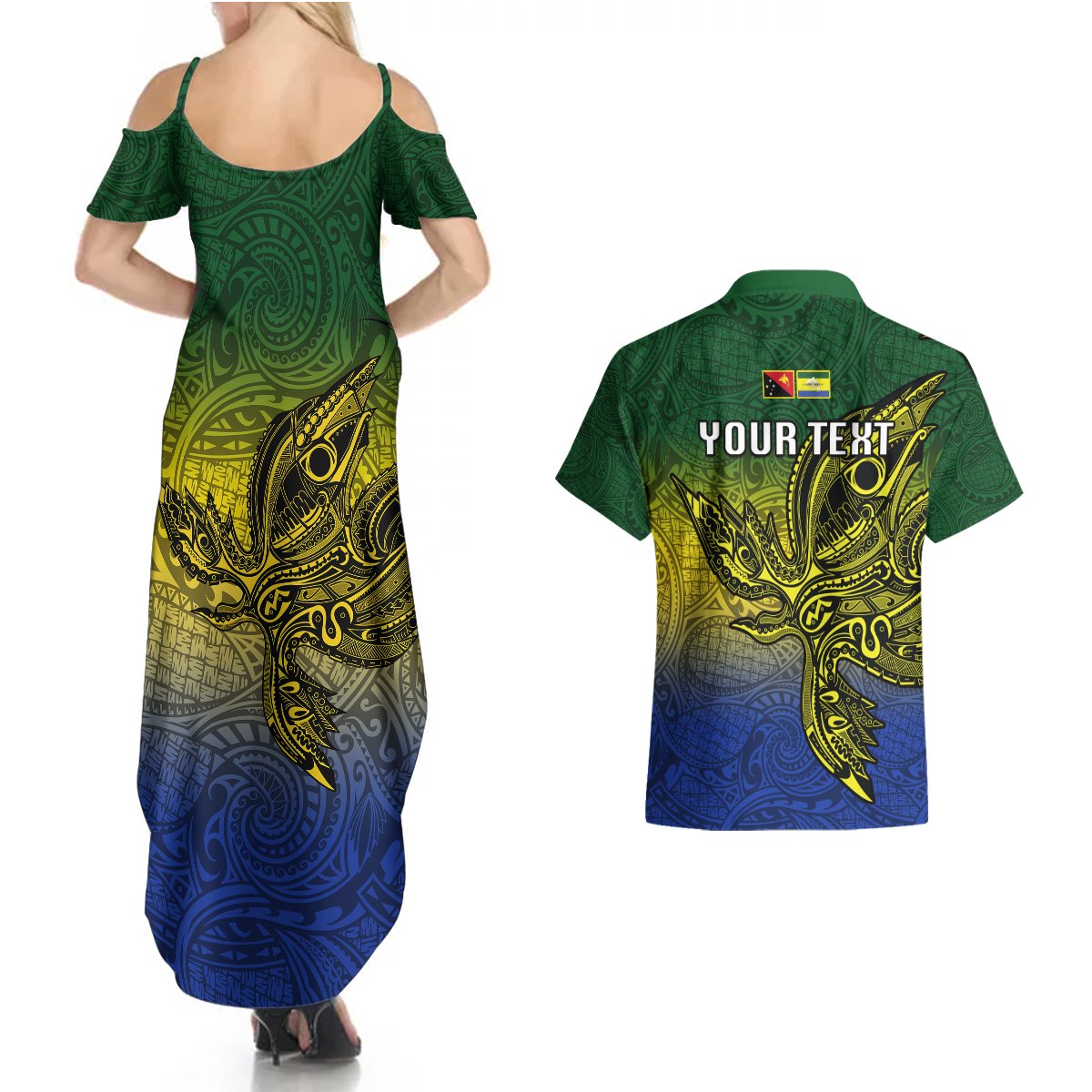 Custom Papua New Guinea Morobe Province Couples Matching Summer Maxi Dress and Hawaiian Shirt PNG Birds Of Paradise Polynesian Arty Style LT03 - Polynesian Pride