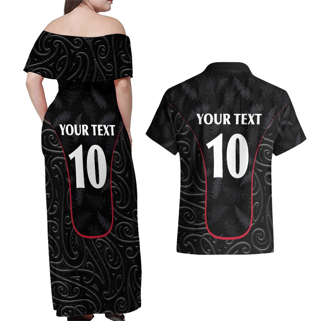 Custom New Zealand Rugby Couples Matching Off Shoulder Maxi Dress and Hawaiian Shirt Maori All Black Championship 2024 and Silver Fern LT03 - Polynesian Pride