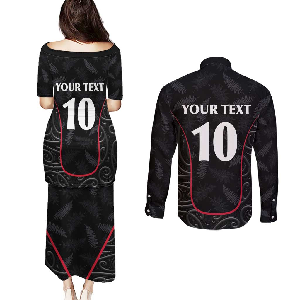 Custom New Zealand Rugby Couples Matching Puletasi and Long Sleeve Button Shirt Maori All Black Championship 2024 and Silver Fern LT03 - Polynesian Pride
