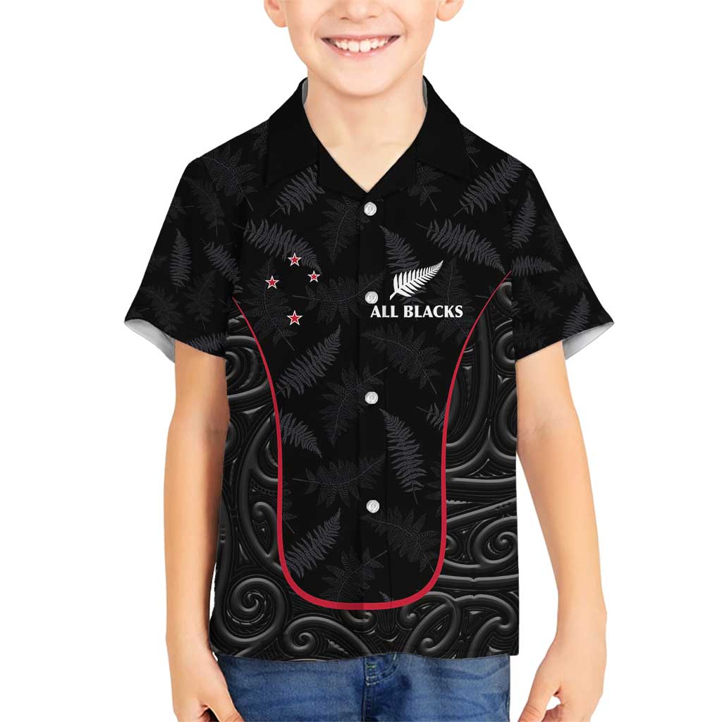 Custom New Zealand Rugby Family Matching Long Sleeve Bodycon Dress and Hawaiian Shirt Maori All Black Championship 2024 and Silver Fern LT03 Son's Shirt Black - Polynesian Pride