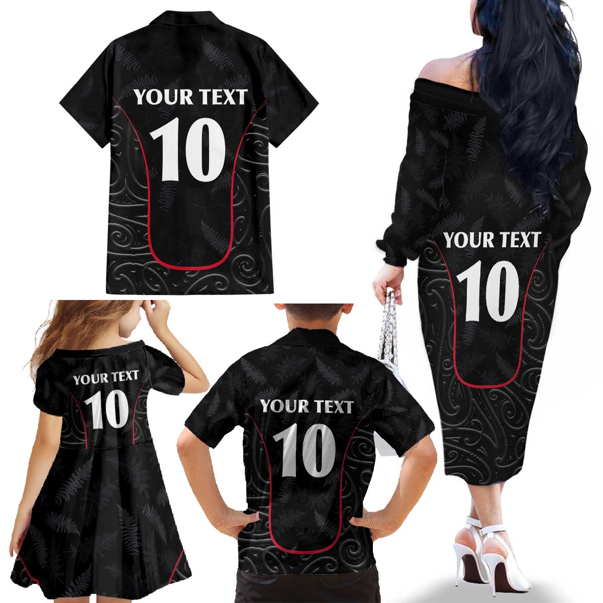 Custom New Zealand Rugby Family Matching Off The Shoulder Long Sleeve Dress and Hawaiian Shirt Maori All Black Championship 2024 and Silver Fern LT03 - Polynesian Pride