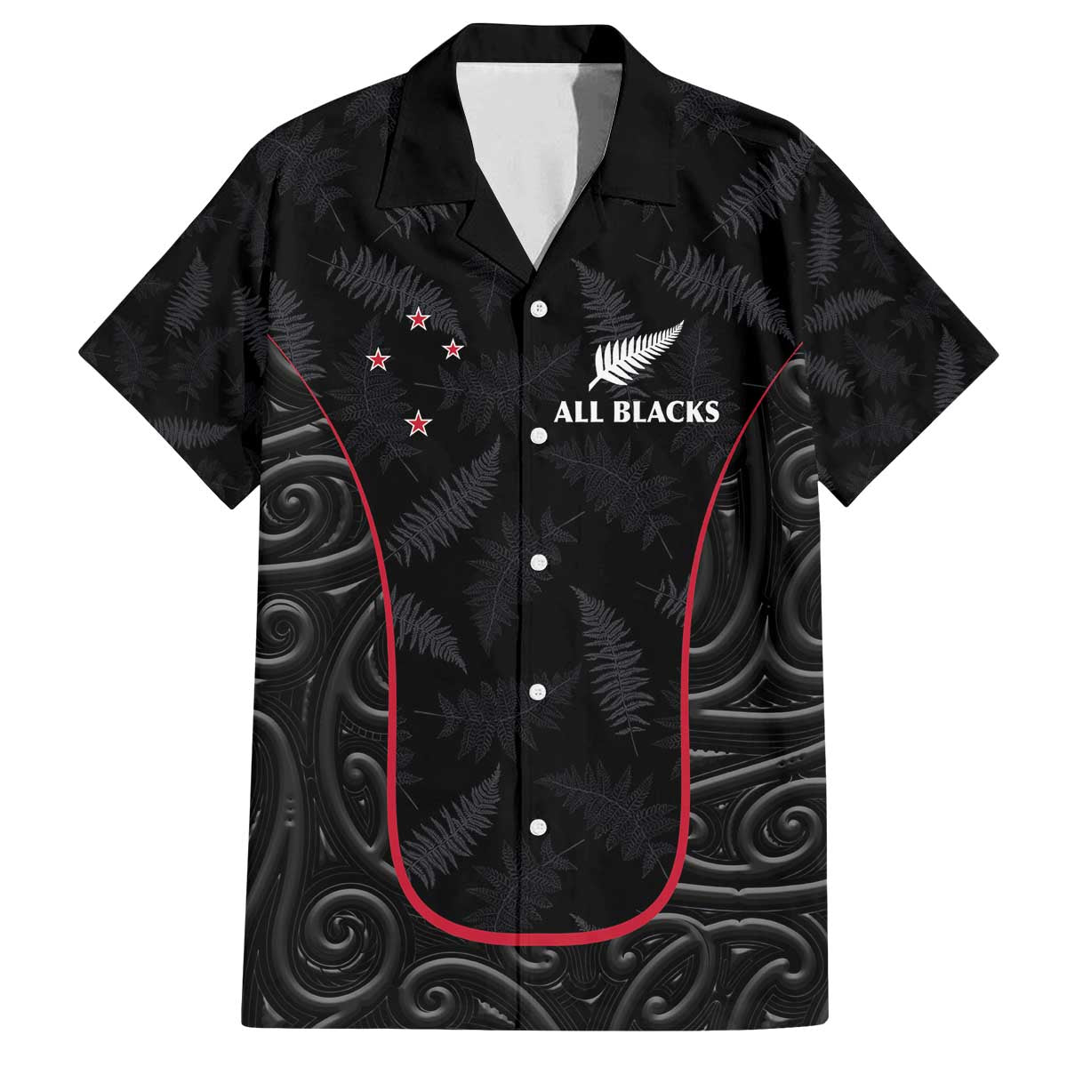Custom New Zealand Rugby Family Matching Off The Shoulder Long Sleeve Dress and Hawaiian Shirt Maori All Black Championship 2024 and Silver Fern LT03 Dad's Shirt - Short Sleeve Black - Polynesian Pride