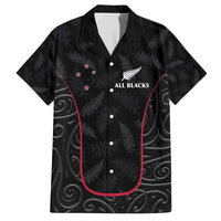 Custom New Zealand Rugby Family Matching Off Shoulder Maxi Dress and Hawaiian Shirt Maori All Black Championship 2024 and Silver Fern LT03 Dad's Shirt - Short Sleeve Black - Polynesian Pride
