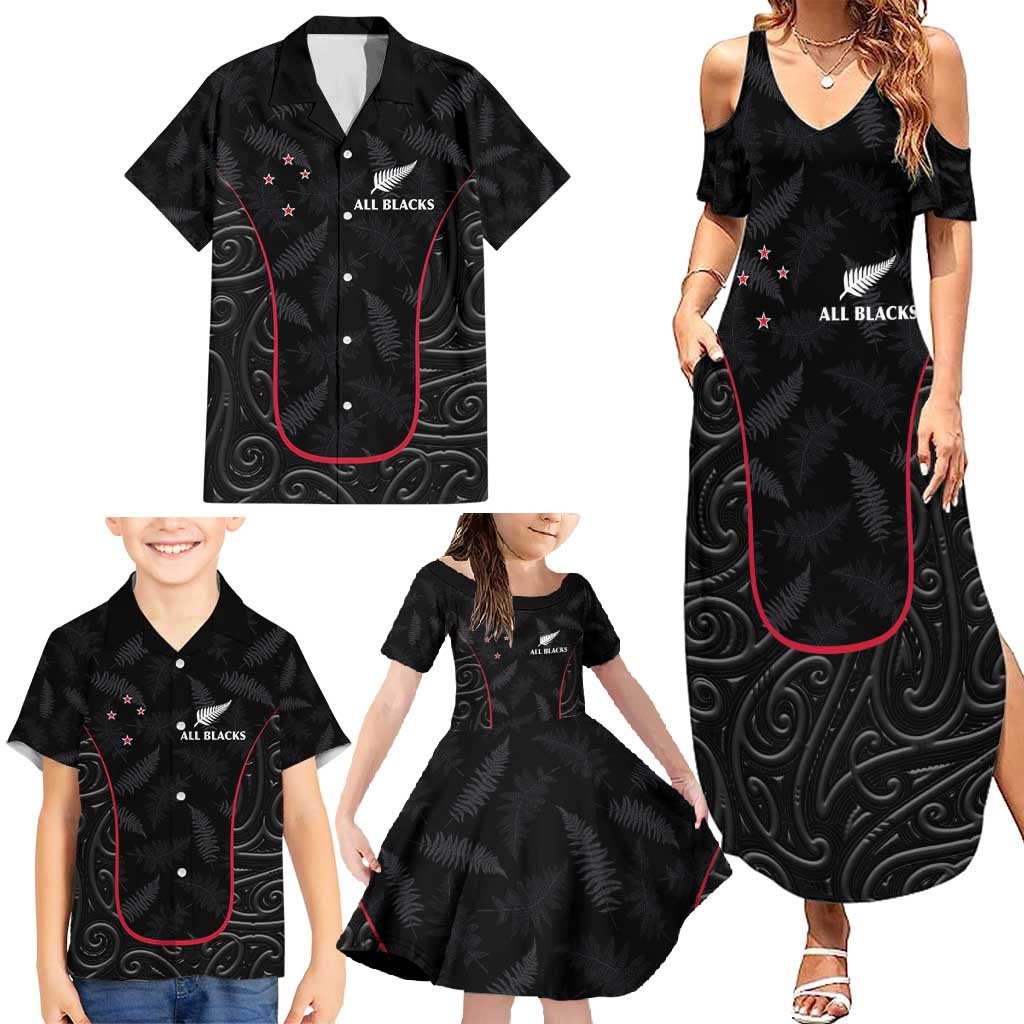 Custom New Zealand Rugby Family Matching Summer Maxi Dress and Hawaiian Shirt Maori All Black Championship 2024 and Silver Fern LT03 - Polynesian Pride