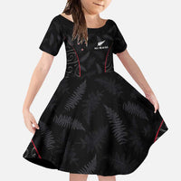 Custom New Zealand Rugby Family Matching Tank Maxi Dress and Hawaiian Shirt Maori All Black Championship 2024 and Silver Fern LT03 Daughter's Dress Black - Polynesian Pride