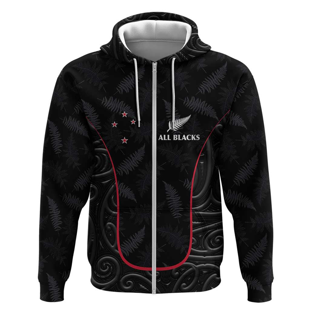 Custom New Zealand Rugby Hoodie Maori All Black Championship 2024 and Silver Fern LT03 Zip Hoodie Black - Polynesian Pride