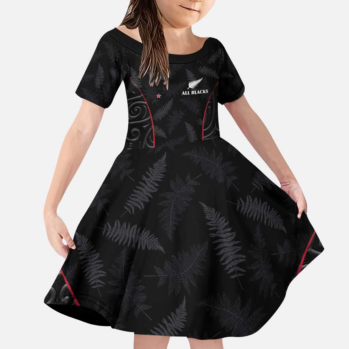 Custom New Zealand Rugby Kid Short Sleeve Dress Maori All Black Championship 2024 and Silver Fern LT03 KID Black - Polynesian Pride