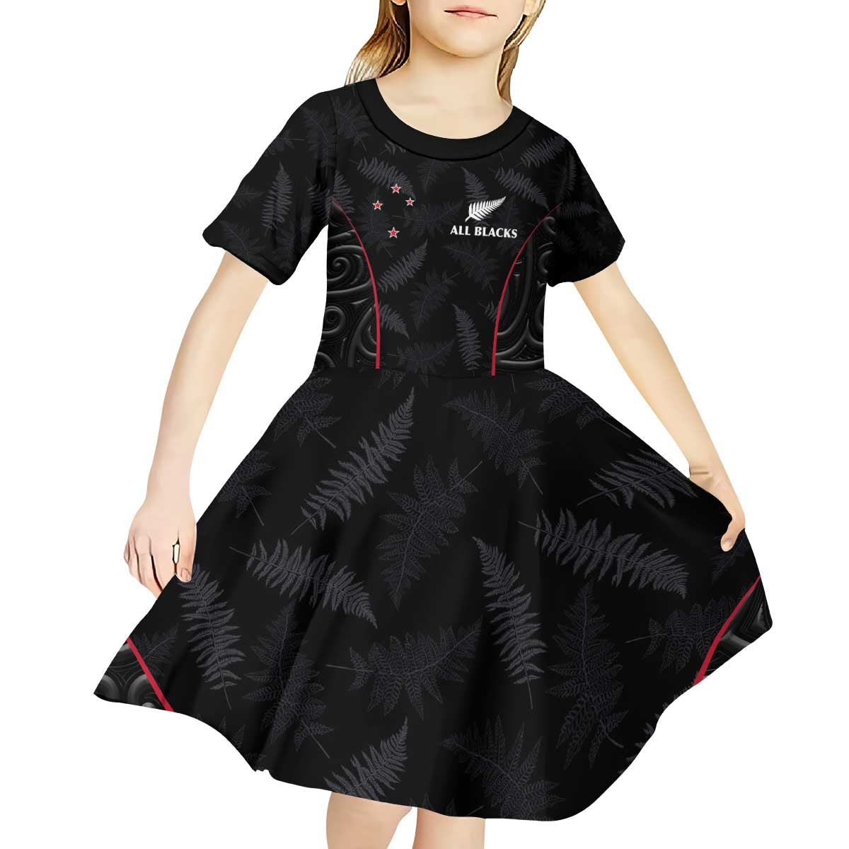 Custom New Zealand Rugby Kid Short Sleeve Dress Maori All Black Championship 2024 and Silver Fern LT03 - Polynesian Pride