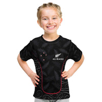 Custom New Zealand Rugby Kid T Shirt Maori All Black Championship 2024 and Silver Fern LT03 Black - Polynesian Pride