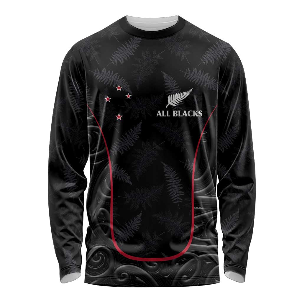 Custom New Zealand Rugby Long Sleeve Shirt Maori All Black Championship 2024 and Silver Fern LT03 Unisex Black - Polynesian Pride