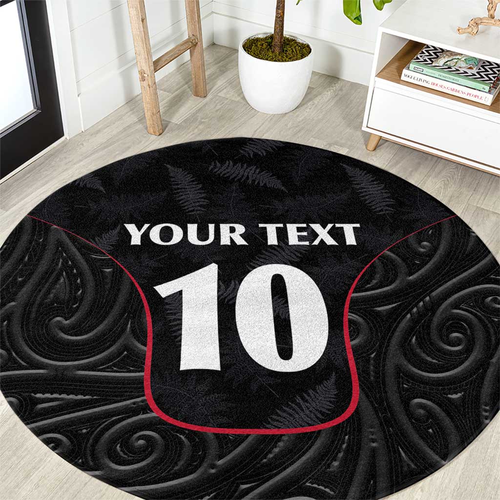 Custom New Zealand Rugby Round Carpet Maori All Black Championship 2024 and Silver Fern LT03 Black - Polynesian Pride
