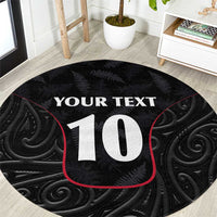 Custom New Zealand Rugby Round Carpet Maori All Black Championship 2024 and Silver Fern LT03 Black - Polynesian Pride