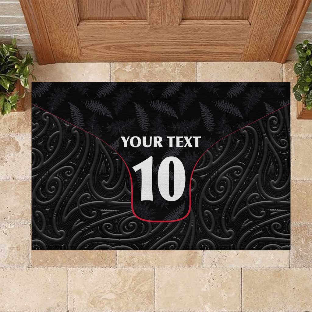 Custom New Zealand Rugby Rubber Doormat Maori All Black Championship 2024 and Silver Fern LT03 Black - Polynesian Pride