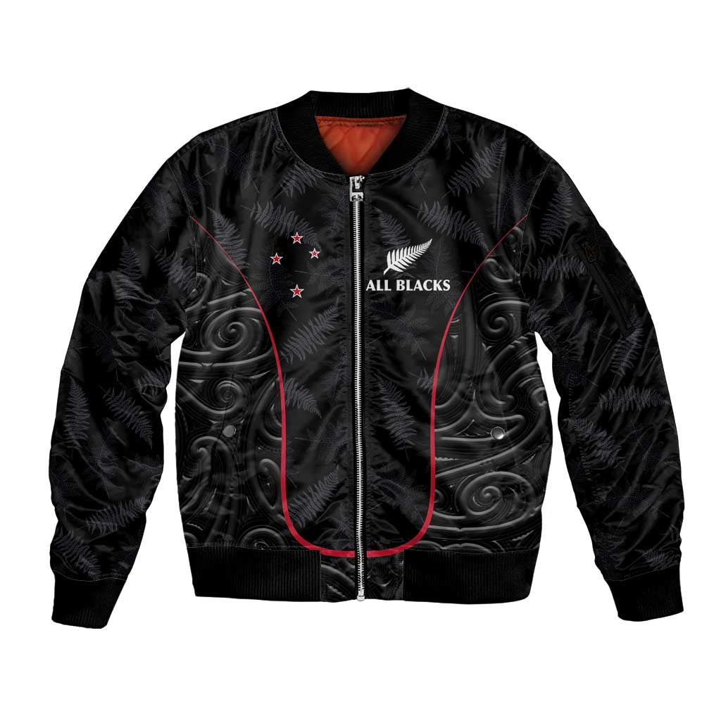 Custom New Zealand Rugby Sleeve Zip Bomber Jacket Maori All Black Championship 2024 and Silver Fern LT03 Unisex Black - Polynesian Pride