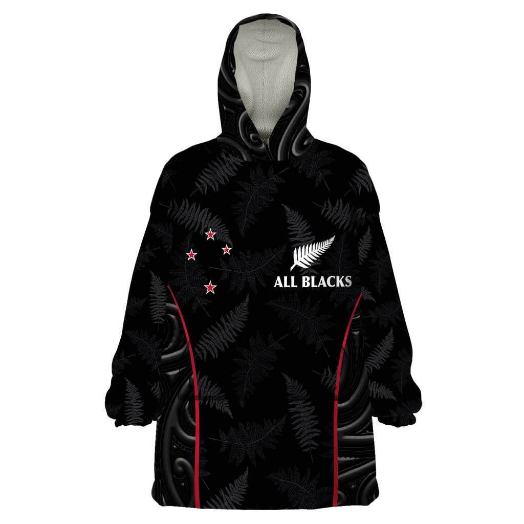 Custom New Zealand Rugby Wearable Blanket Hoodie Maori All Black Championship 2024 and Silver Fern LT03 One Size Black - Polynesian Pride