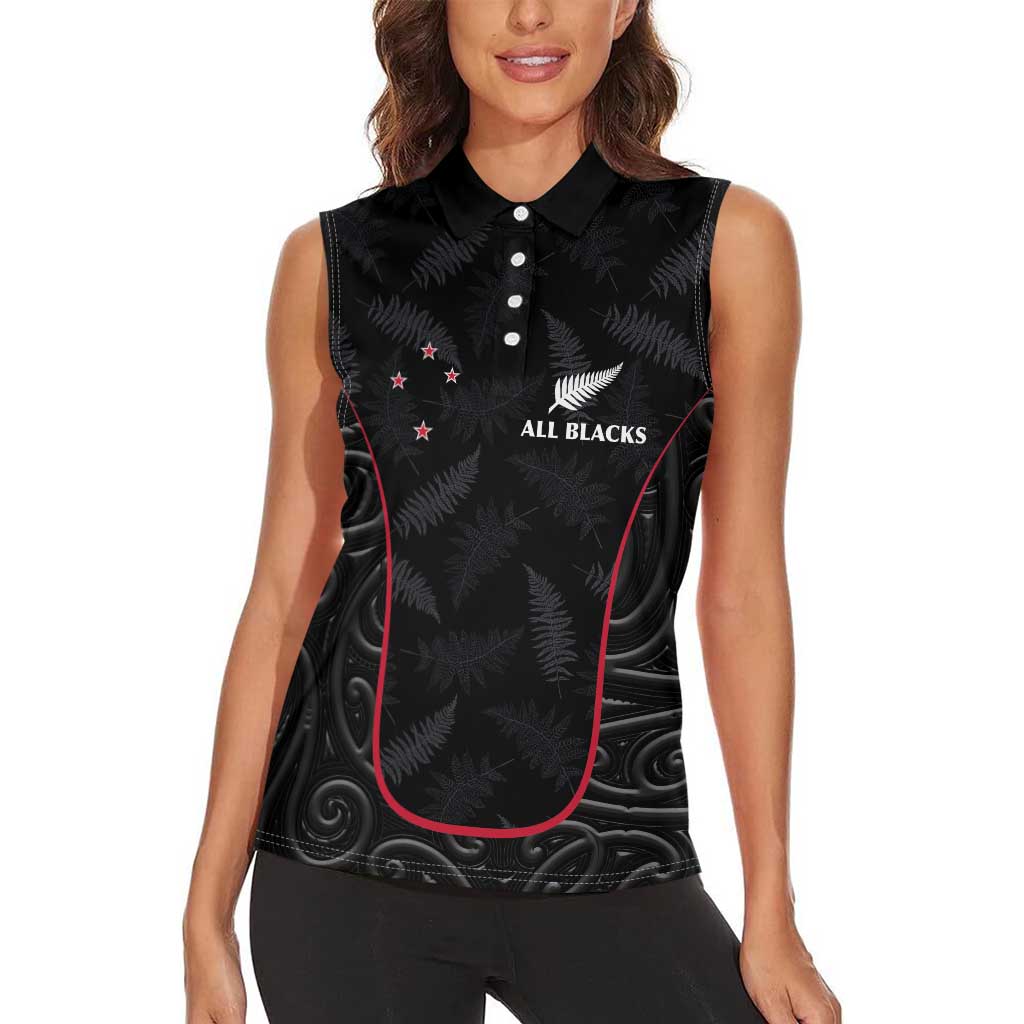 Custom New Zealand Rugby Women Sleeveless Polo Shirt Maori All Black Championship 2024 and Silver Fern LT03 - Polynesian Pride