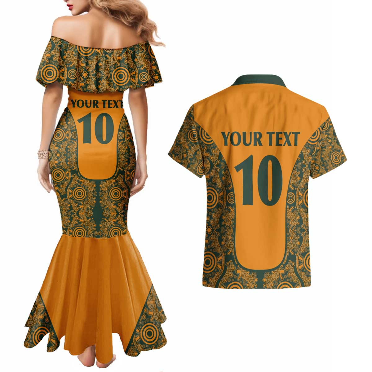 Custom Australia Rugby Championship 2024 Couples Matching Mermaid Dress and Hawaiian Shirt Aboriginal Art Tattoo Pattern LT03 - Polynesian Pride