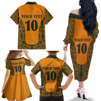 Custom Australia Rugby Championship 2024 Family Matching Off The Shoulder Long Sleeve Dress and Hawaiian Shirt Aboriginal Art Tattoo Pattern LT03 - Polynesian Pride