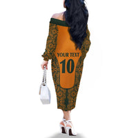 Custom Australia Rugby Championship 2024 Family Matching Off The Shoulder Long Sleeve Dress and Hawaiian Shirt Aboriginal Art Tattoo Pattern LT03 - Polynesian Pride